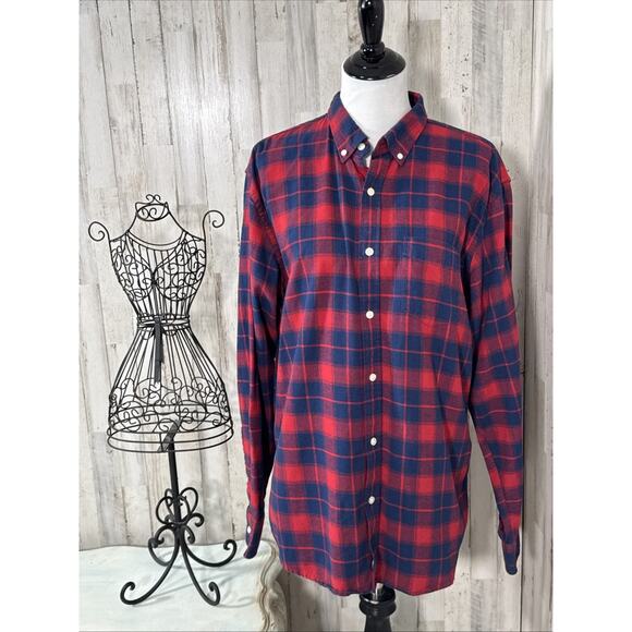Old Navy Men’s Red And Navy Plaid Flannel Size XL - Picture 1 of 11